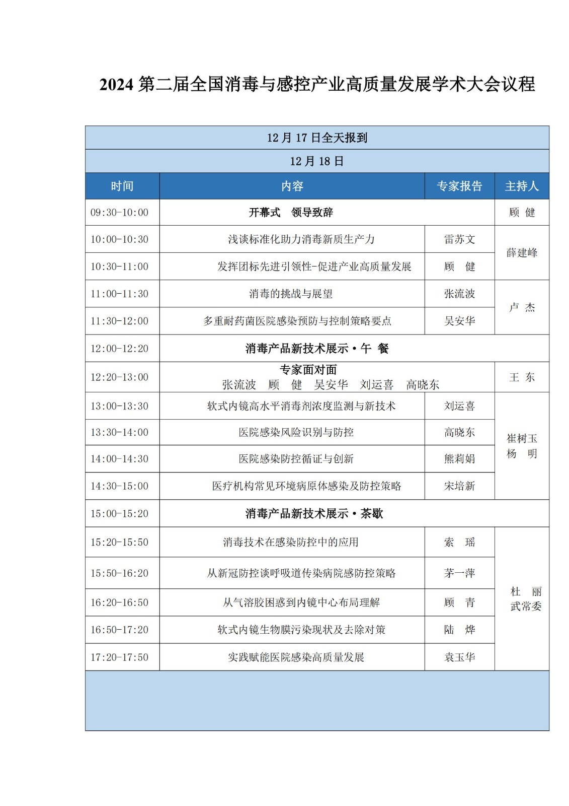 2024第二届全国消毒与感控产业高质量发展学术大会议程